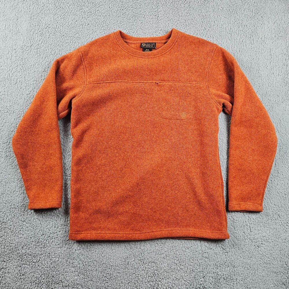 Ariat Sweater Mens Medium Orange Pullover Crewneck Pocket Outdoor Hike Workwear